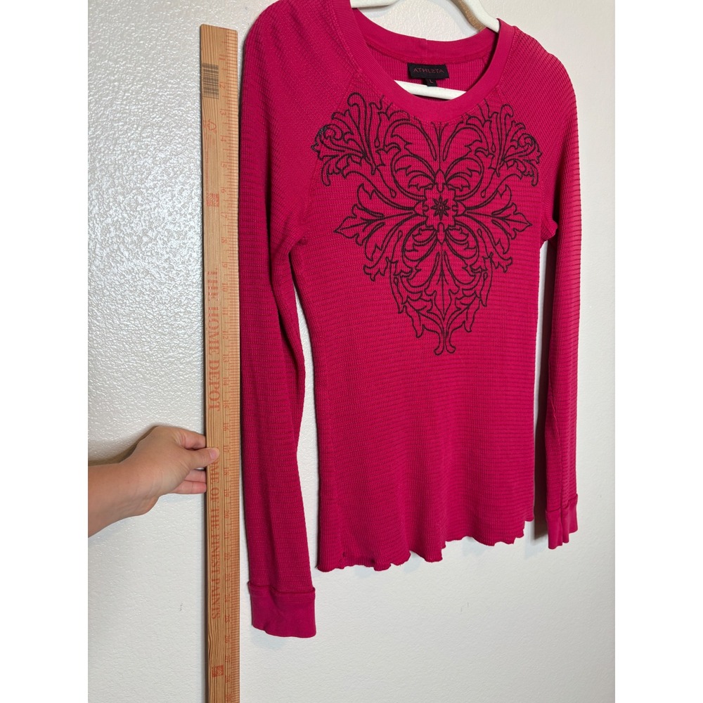 Athleta Y2K 2000 Vintage Magenta Pink Waffle Knit Thermal Top Size Large - Picture 7 of 7